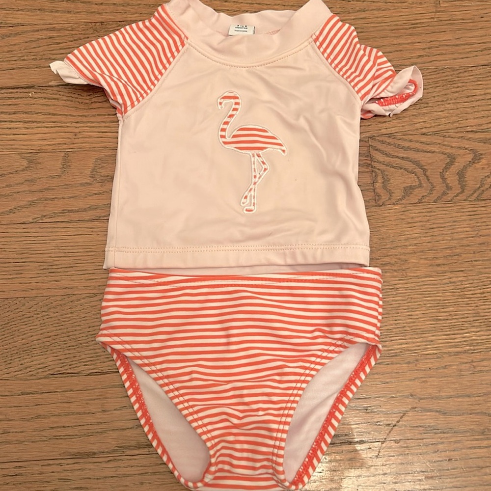 Janie and jack baby girls 2 pc rashguard swim suit set swimsuit flamingo striped